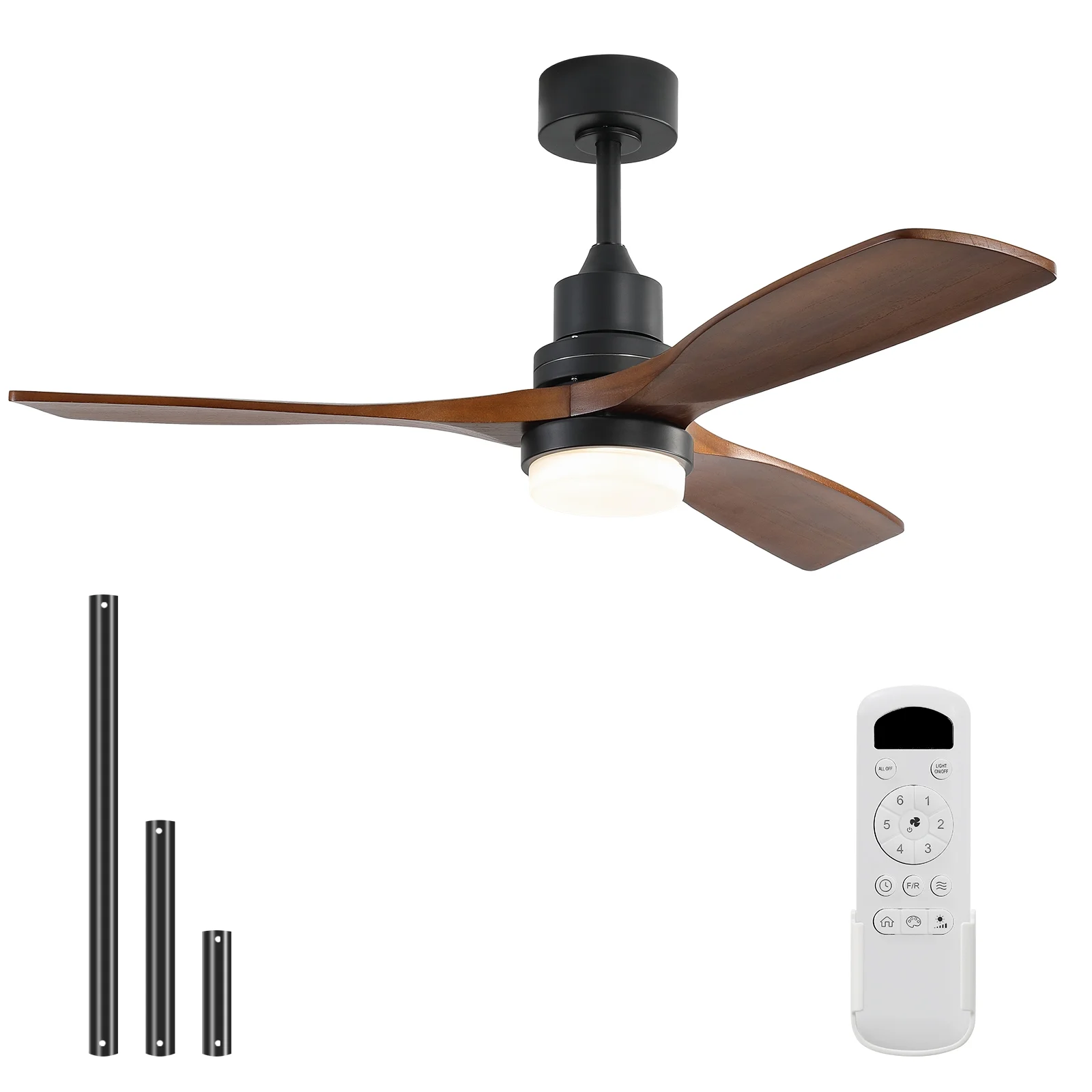 Sofucor 52 Inch Matte Black Modern Ceiling Fan with LED Lights and Remote Control