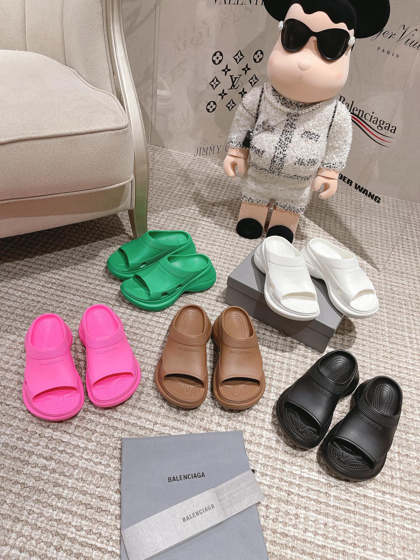 Balenciaga x Crocs Molded Rubber Wave Debossed Logo Sole Pool Slides