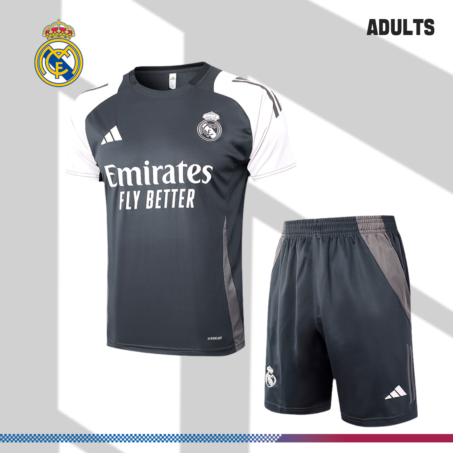 2024/2025 Real Madrid Grey Adult Short Sleeve Training Suit (Adult Kit)