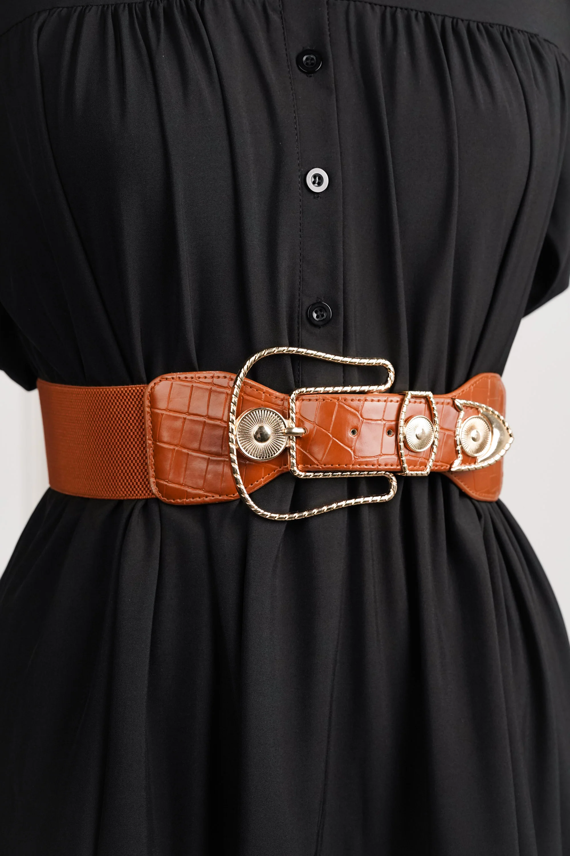 Brown Pin-Buckle Elasticated Belt