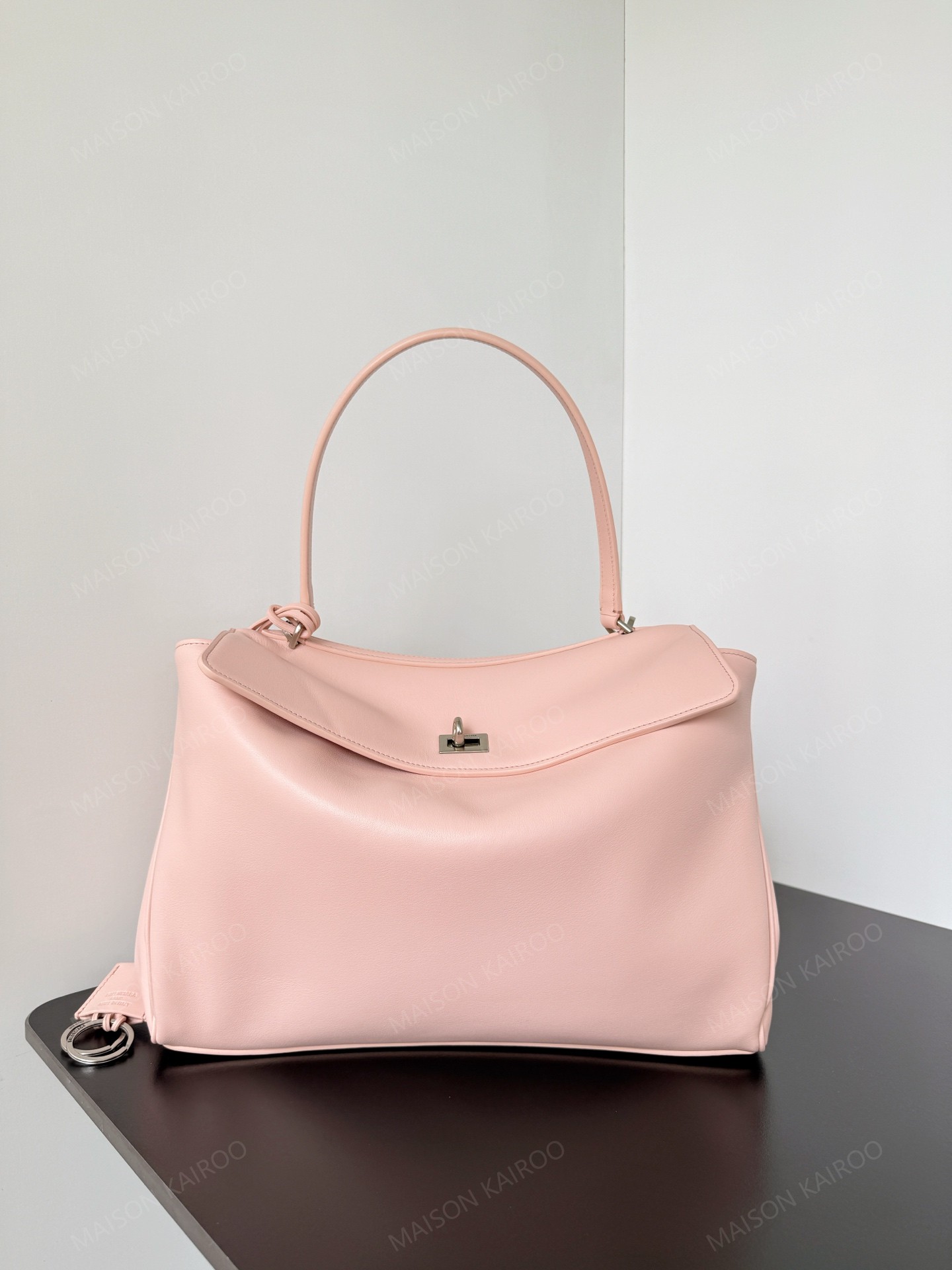 [10A]Balenciaga Rodeo Pink Slouchy Smooth Leather Silver Turn Lock Kelly Tote Top Handle Bag