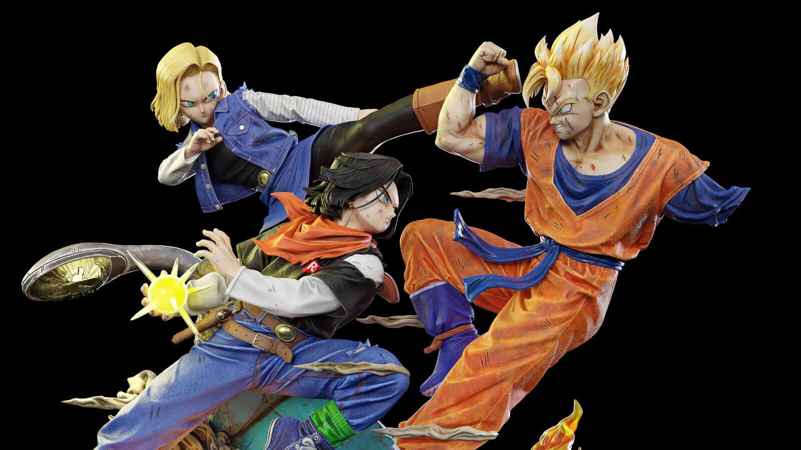 Dragon Ball - Future Gohan vs Android 17 & Android 18