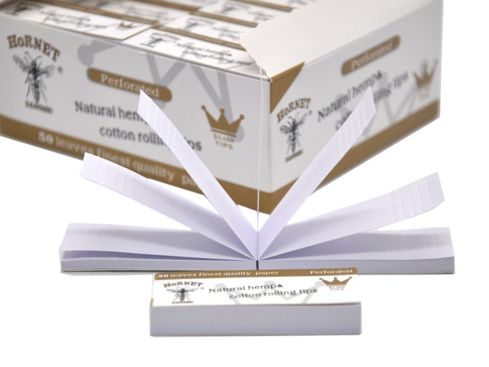 Hornet Slim Perfotated Natural Hemp Cotton Rolling Tips Box of 50 Booklets/2500