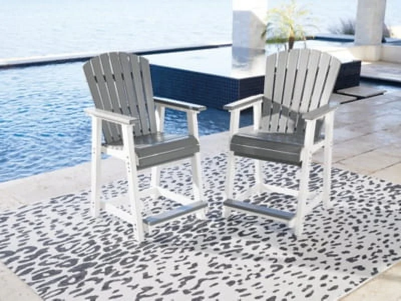 Signature Design by Ashley Casual Transville Outdoor Counter Height Bar Stool (Set of 2)  Gray/White