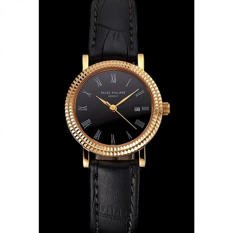 Patek Philippe Calatrava Black Dial Roman 28 mm, Yellow Gold Plated