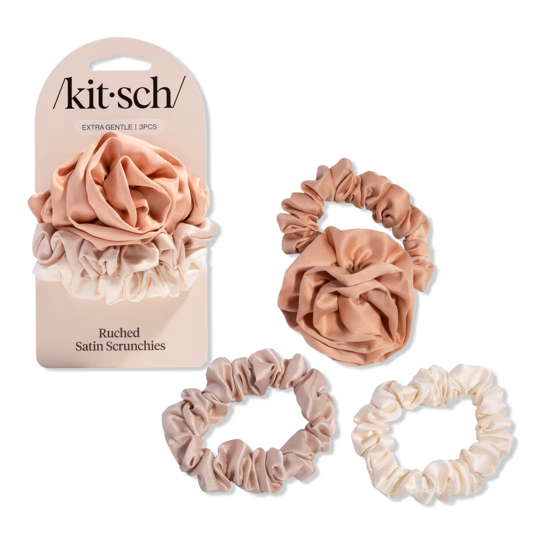 Kitsch  Rosette Ruched Satin Scrunchies