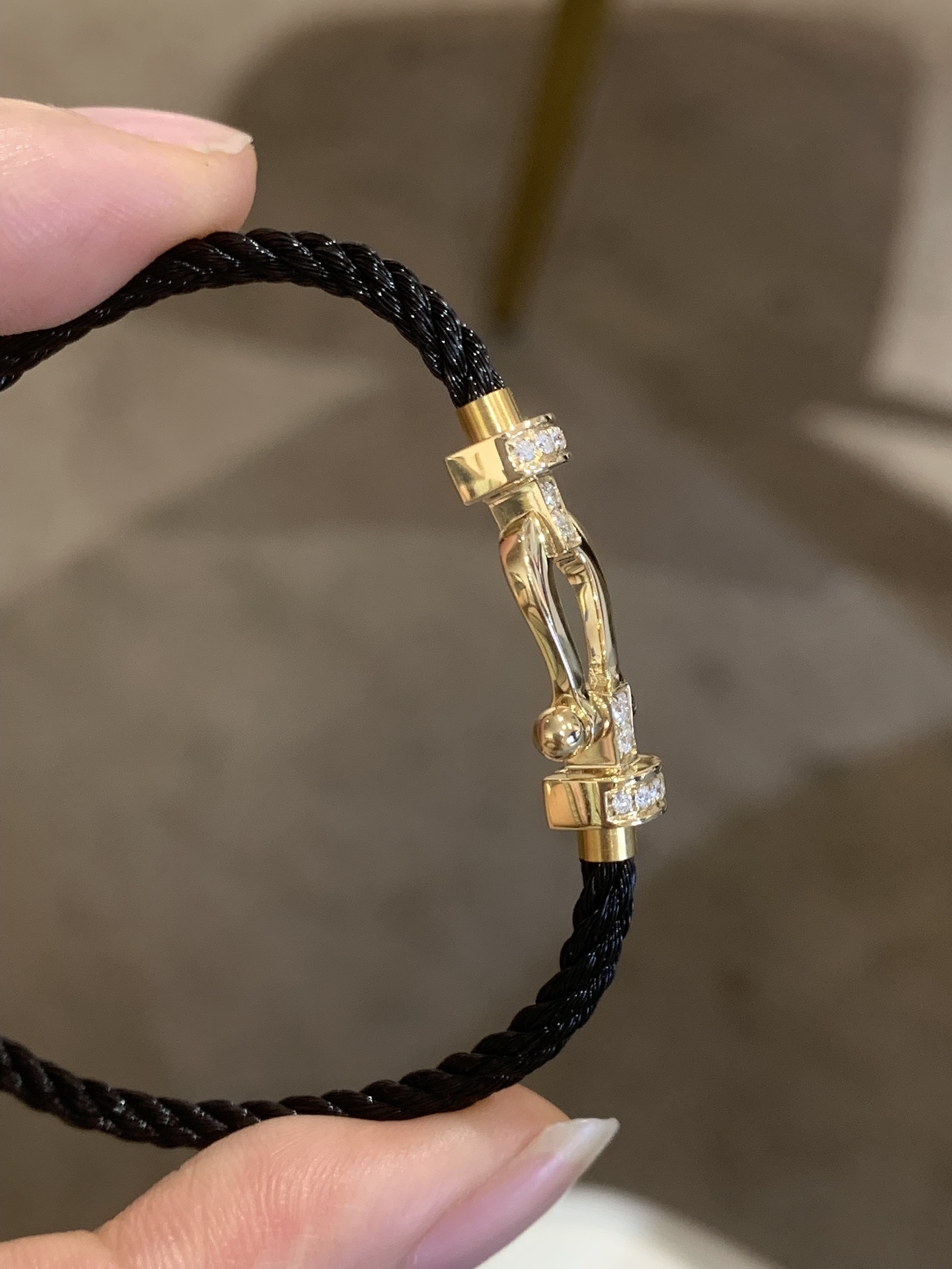 FRED Force 10–Style Gold-Tone Crystal Buckle Cord Bracelet