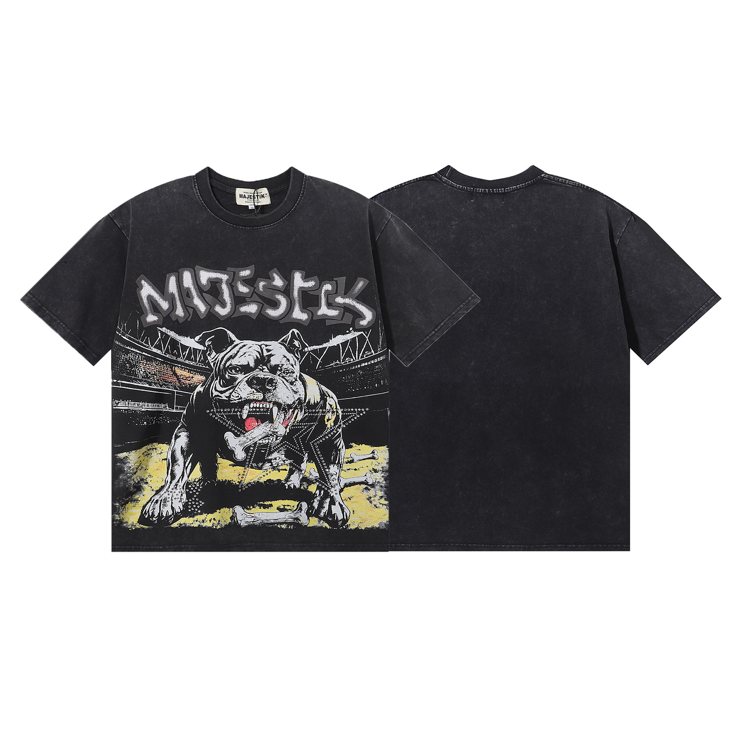 Bulldog Graphic Crop Tee with Diamond Design