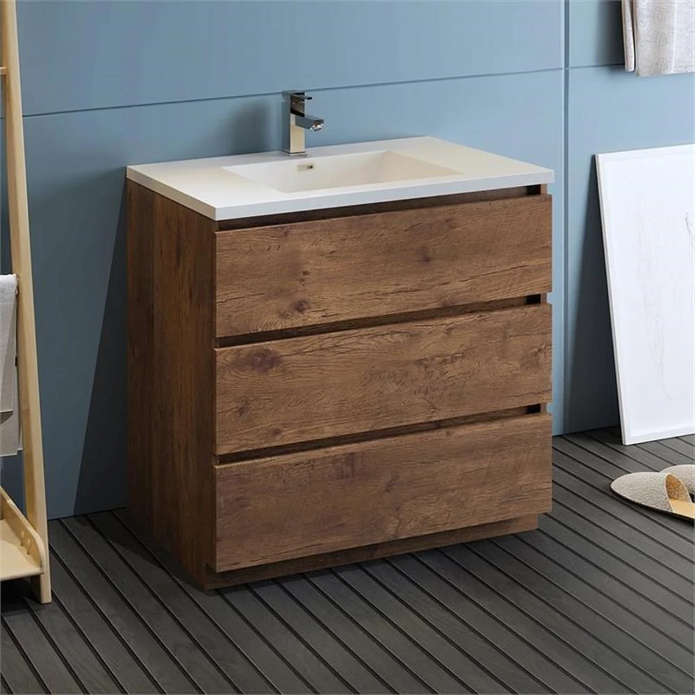 Fresca Lazzaro 36" Rosewood Free Standing Modern Bathroom Cabinet w/ Integrated Sink