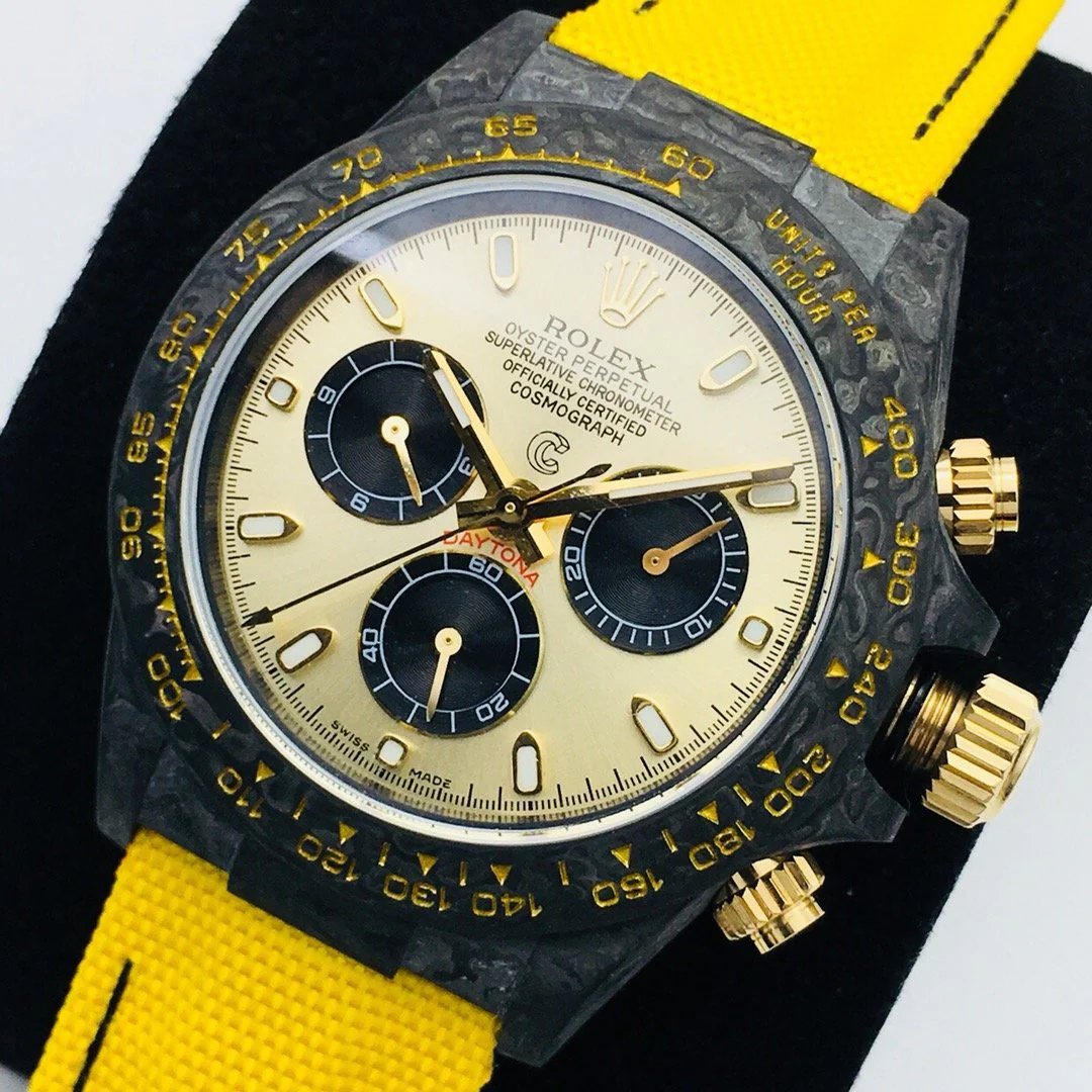 Rolex Watch DAYTONA 40MM CUSTOM CARBON FILBER CREAM DIAL YELLOW TEXTILE