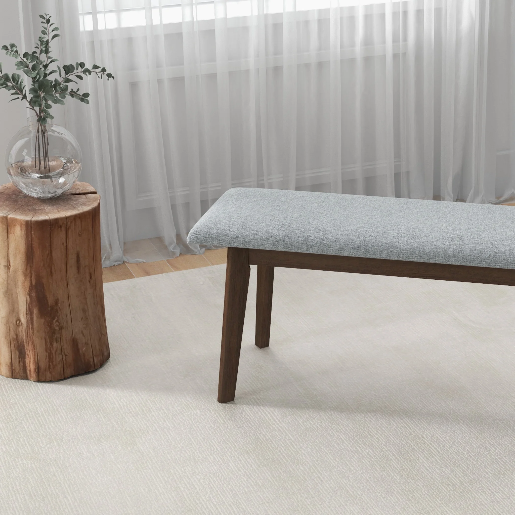 Nmkwnr Fabric Upholstered Wood Frame Dining Bench for Living Room, Dining Room
