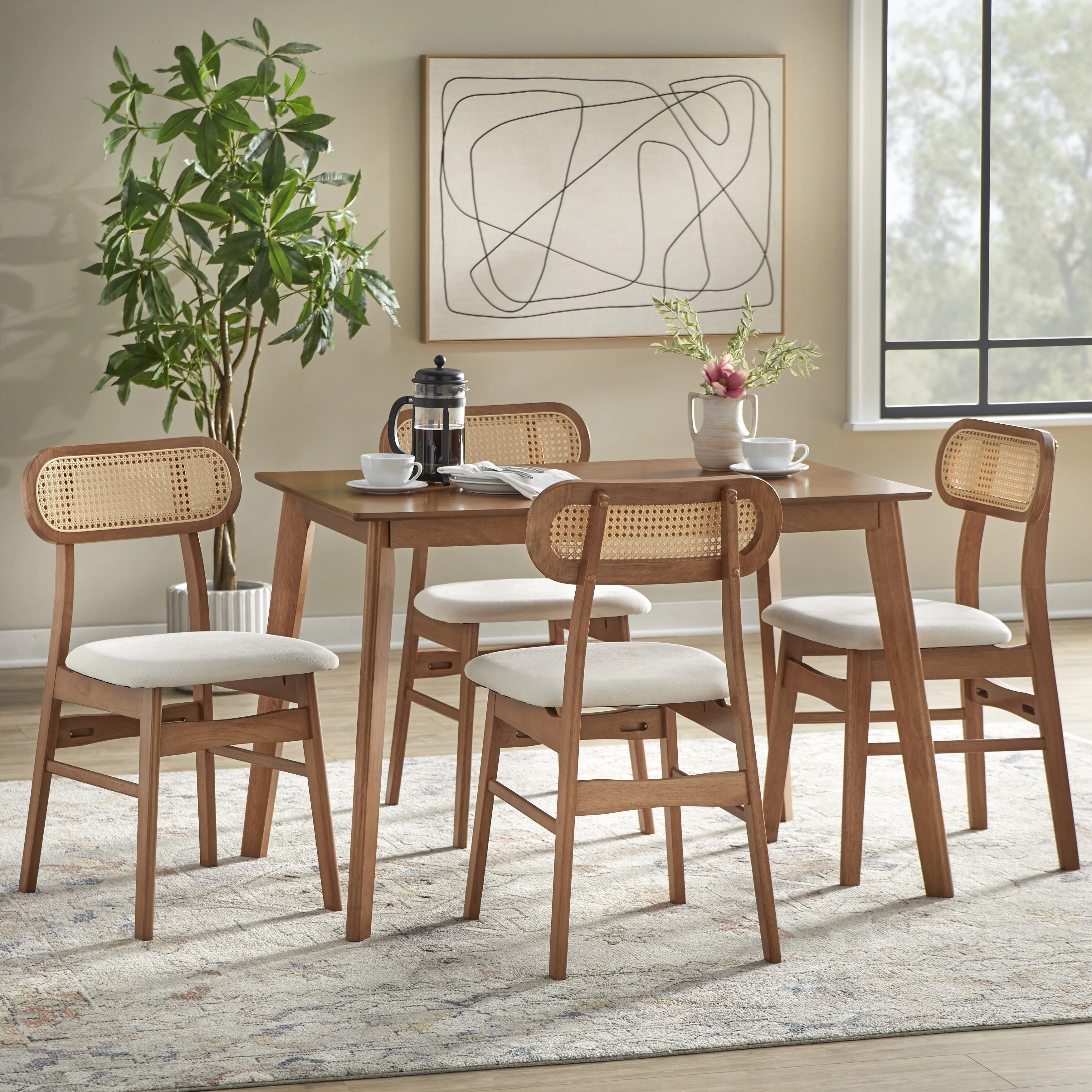 TMS Rika 5-Piece Indoor Mid Centry Dining Set