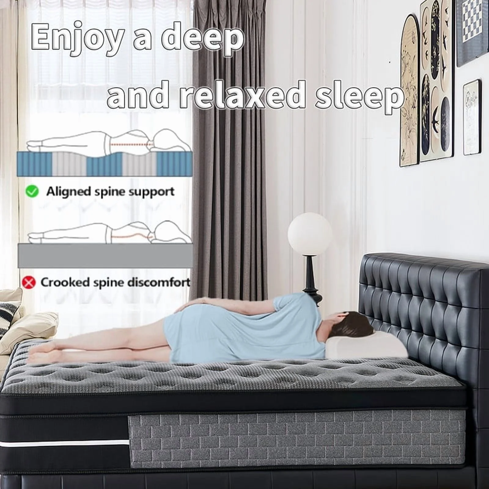 Lodeija Queen Size Memory Foam Mattress, 12 inch,Cooling, Pressure Relief, Easy Setup,Gray