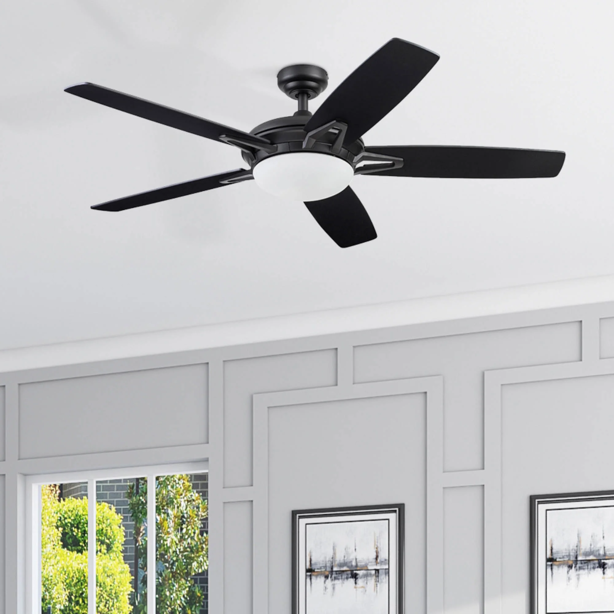 Prominence Home Clancy 52" Matte Black Indoor Ceiling Fan with Light, 5 Blades, Remote & Reverse Airflow