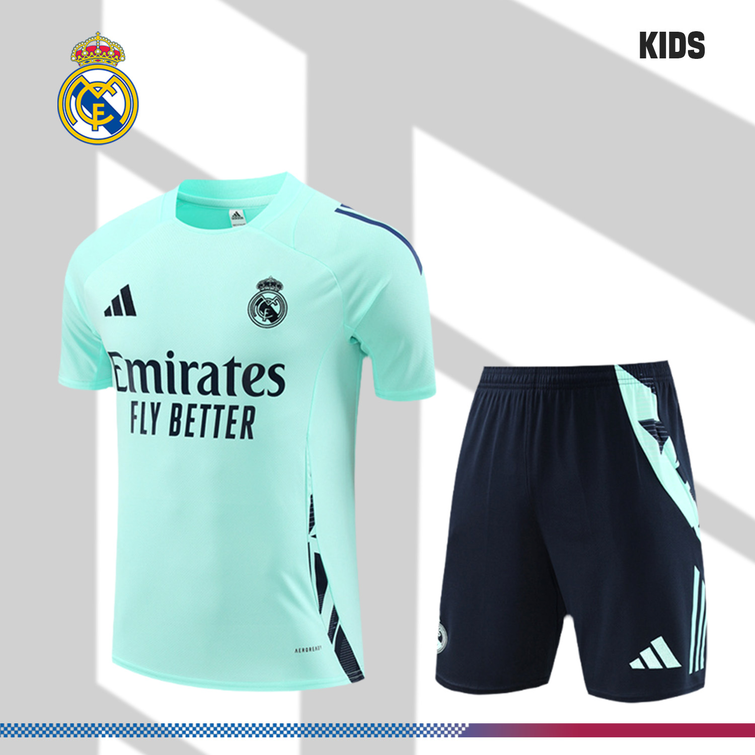 2024/2025 Real Madrid Light Blue Children's Short Sleeve Training Suit (Kids Kit)