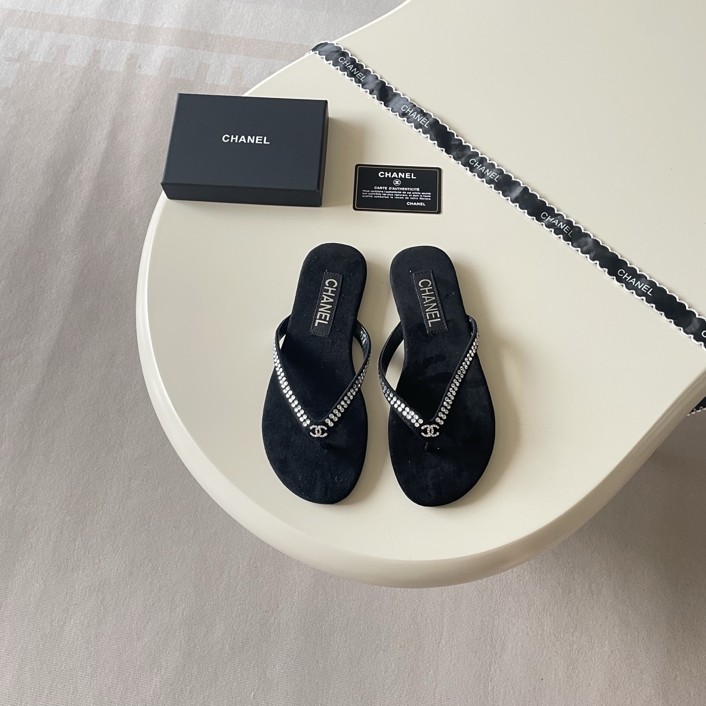 Chanel Style Metallic Leather CC Logo Sandals