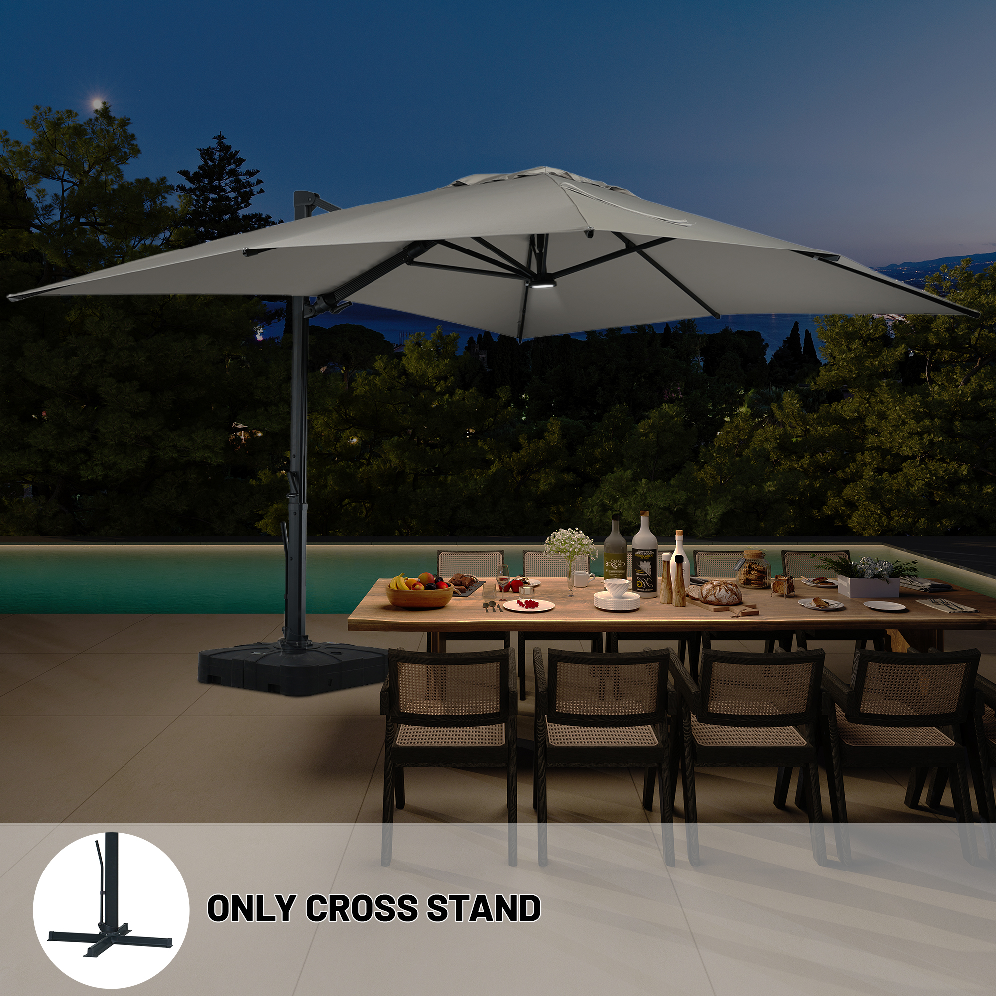 Boyel Living 10 x 13 FT Patio Offset Umbrella Outdoor Sun Umbrella Cantilever Umbrella with LED, Gray(Without Base)