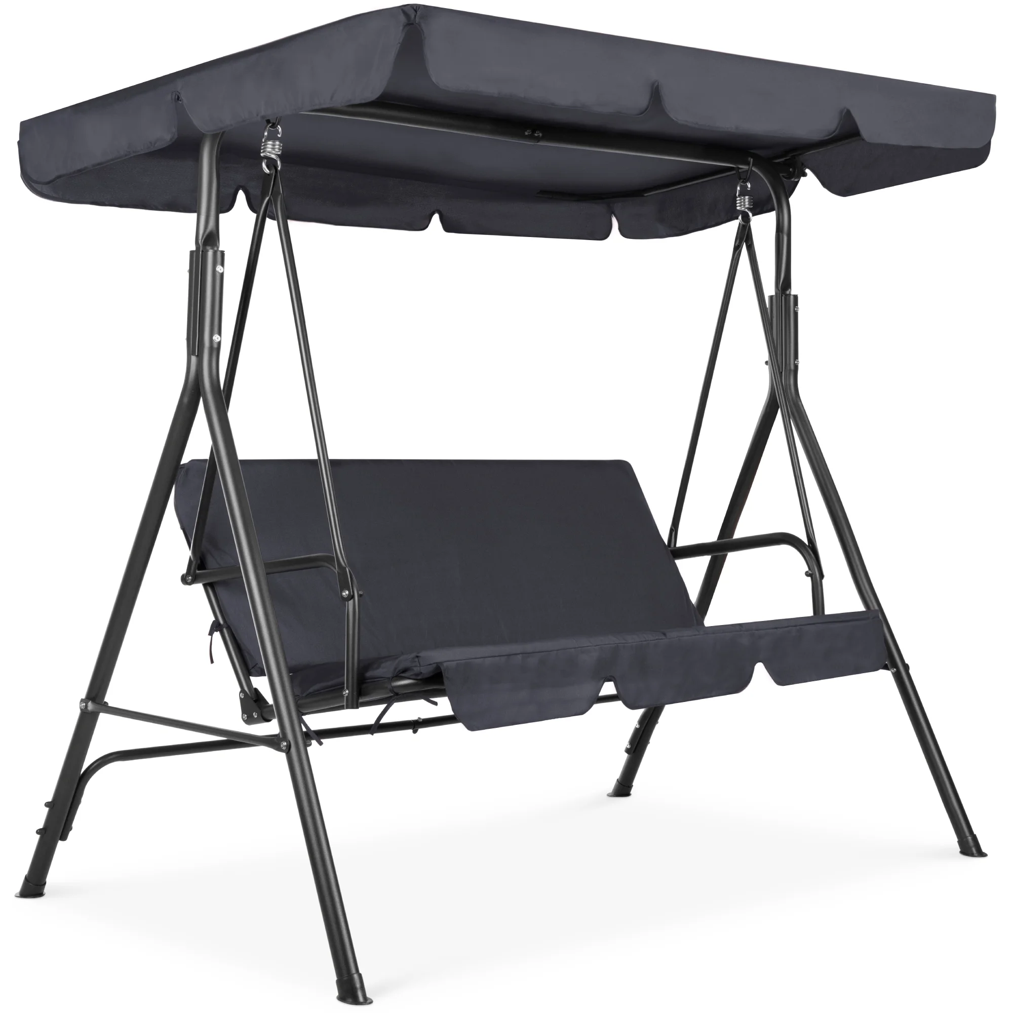 Best Choice Products 2-Person Outdoor Large Convertible Canopy Swing Glider Lounge Chair w/ Removable Cushions - Gray