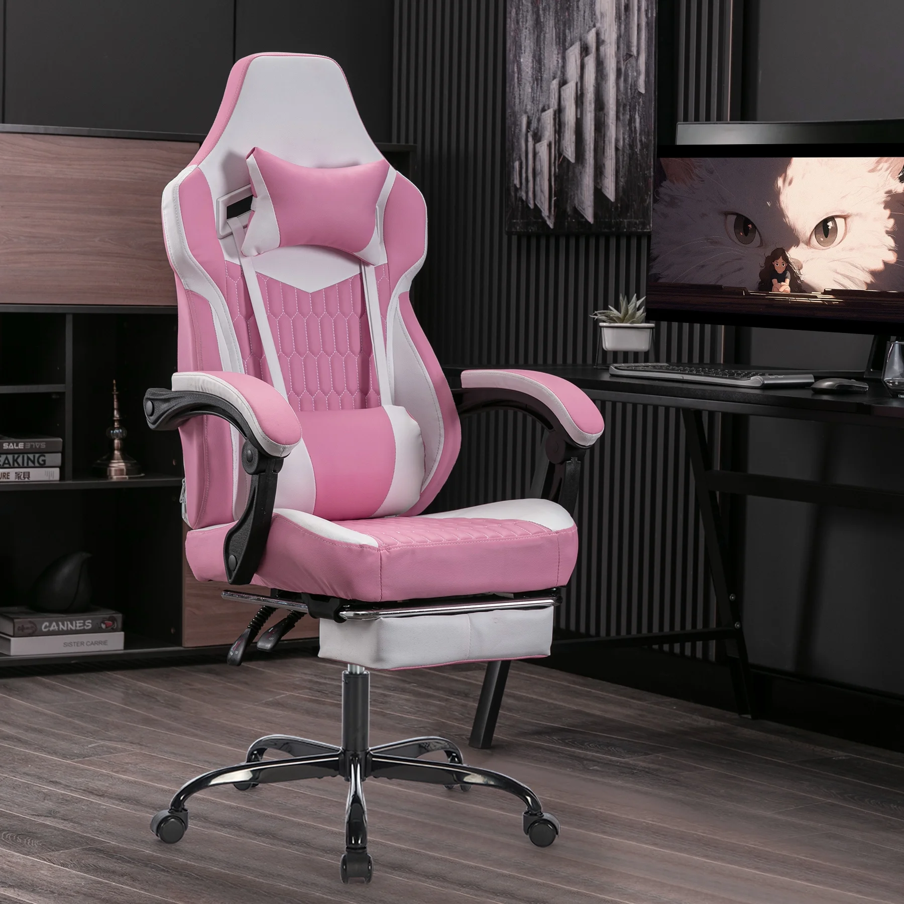 Bananova Ergonomic Gaming Chair High Back Office Chair with Lumbar Support and Adjustable Armrests Swivel Racing Chair, Pink