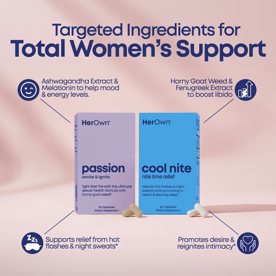 Her Own  Cool Nite + Passion Capsules: Nighttime Menopause Relief & Intimacy Support Bundle