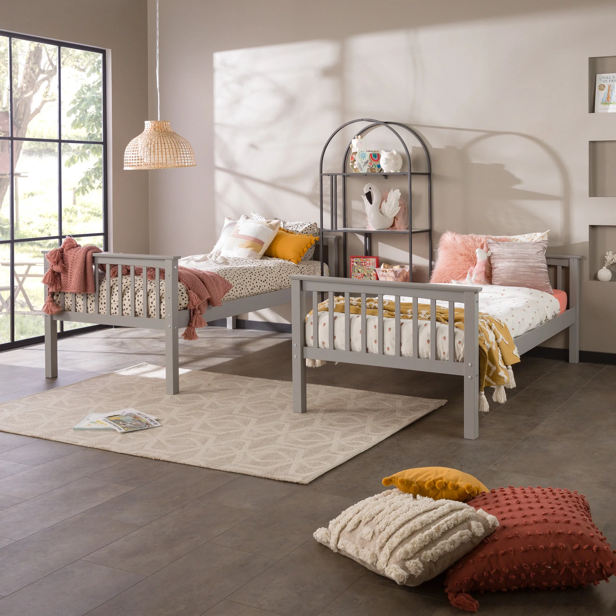 Walker Edison Solid Wood Twin Over Twin Convertible Mission Design Bunk Bed - Grey