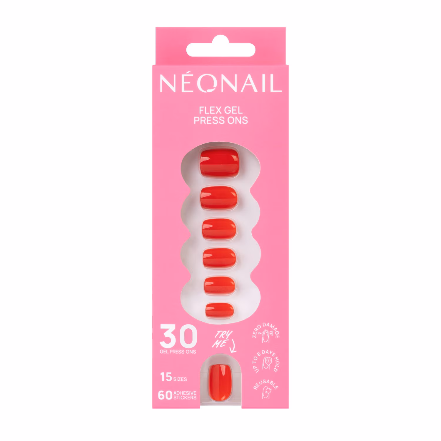Flex Gel Press Ons 30 Stk - Bold Red Short Square