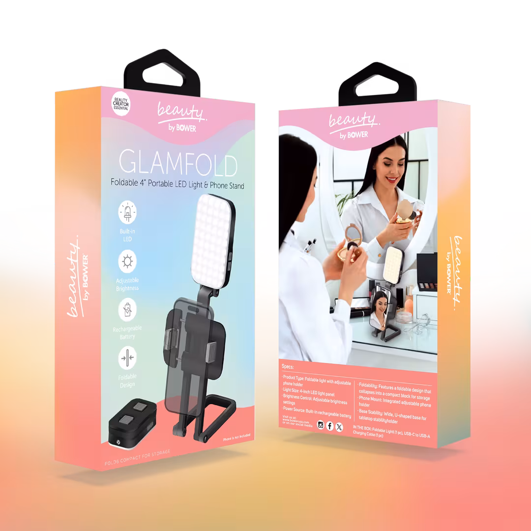 Beauty by Bower  GLAMFOLD Foldable Makeup Selfie Light with Phone Holder