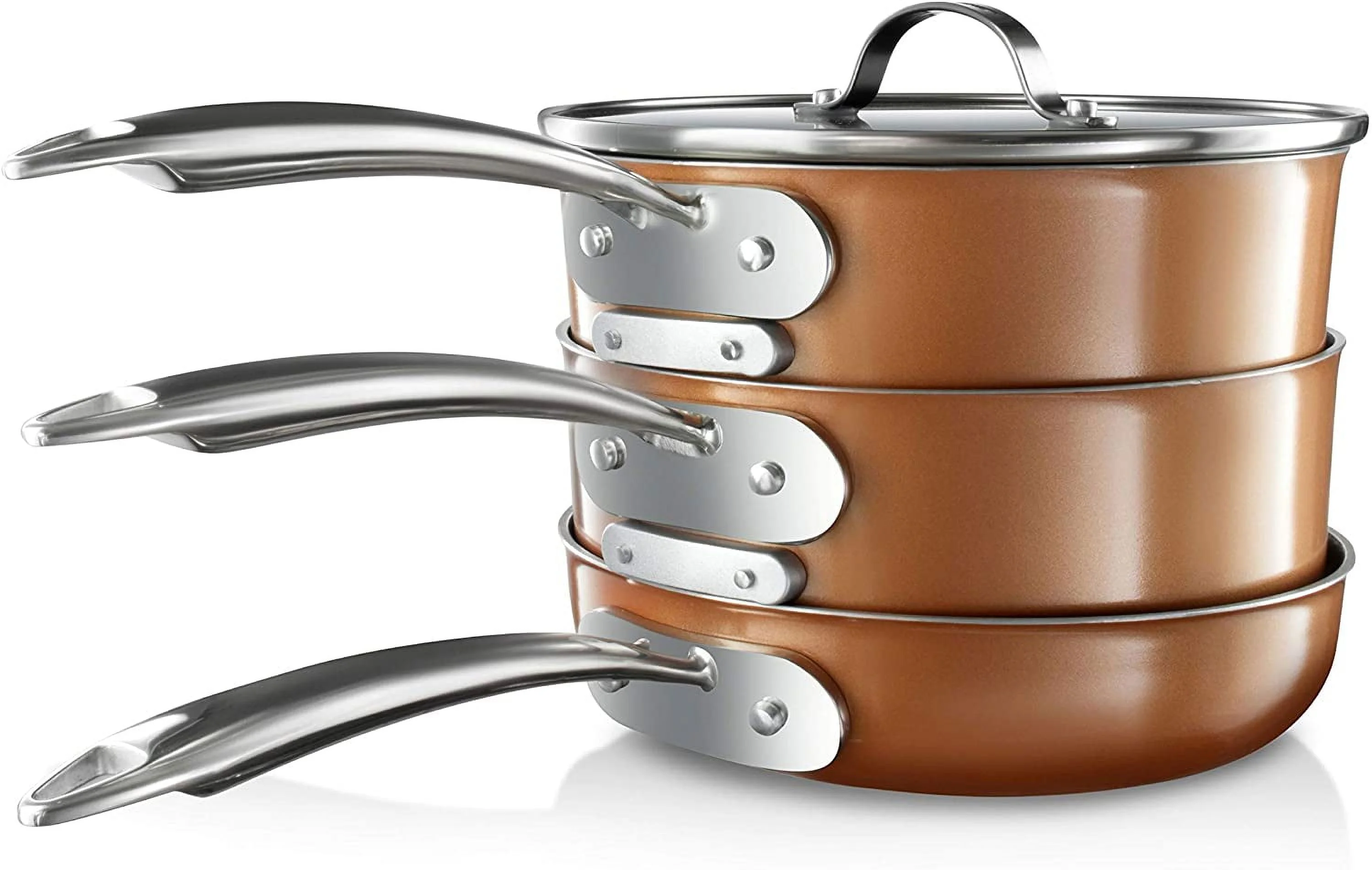 Gotham Steel Stackmaster 5 Piece Stackable Ultra Nonstick Pots and Pans Set with Glass Lids, Dishwasher Safe, Oven Safe - As Seen on TV
