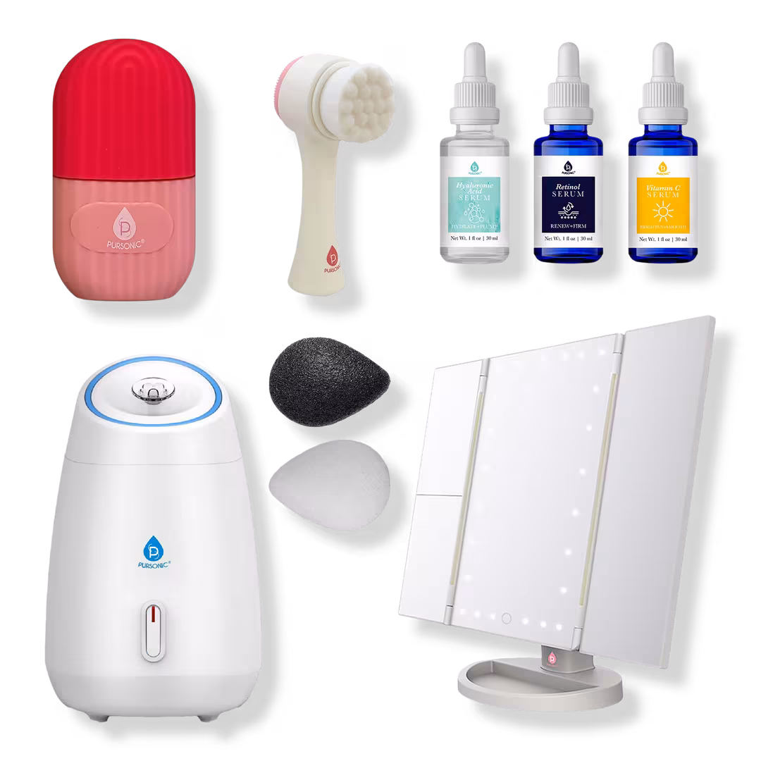 PURSONIC  Facial Steamer, Tri-Fold Vanity Mirror, Anti-Aging Serum Set