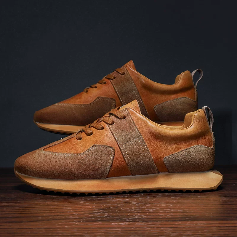 New leather retro thick-soled Agande training shoes