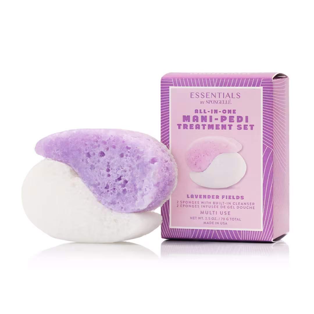 SPONGELLE  Essentials Mani Pedi Tranquil Set Lavender Fields & Seaside Mist Body Wash Infused Scrub