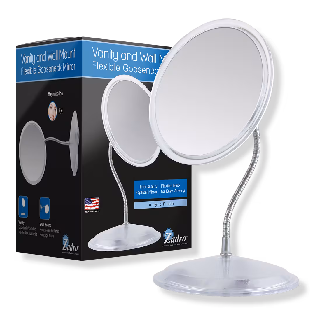 Zadro  Gooseneck Wall Mounted Makeup Mirror with 7X, Suction Cup