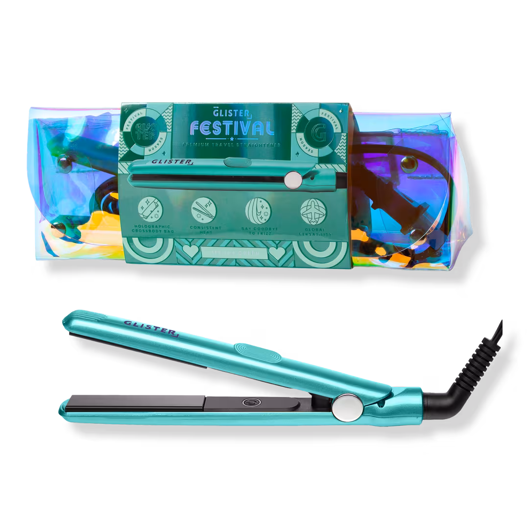 GLISTER  Tourmaline Gem Mini Flat Iron with Holographic Bandolier Bag