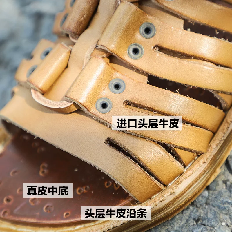 Men's handmade first-layer cowhide retro high-top sandals