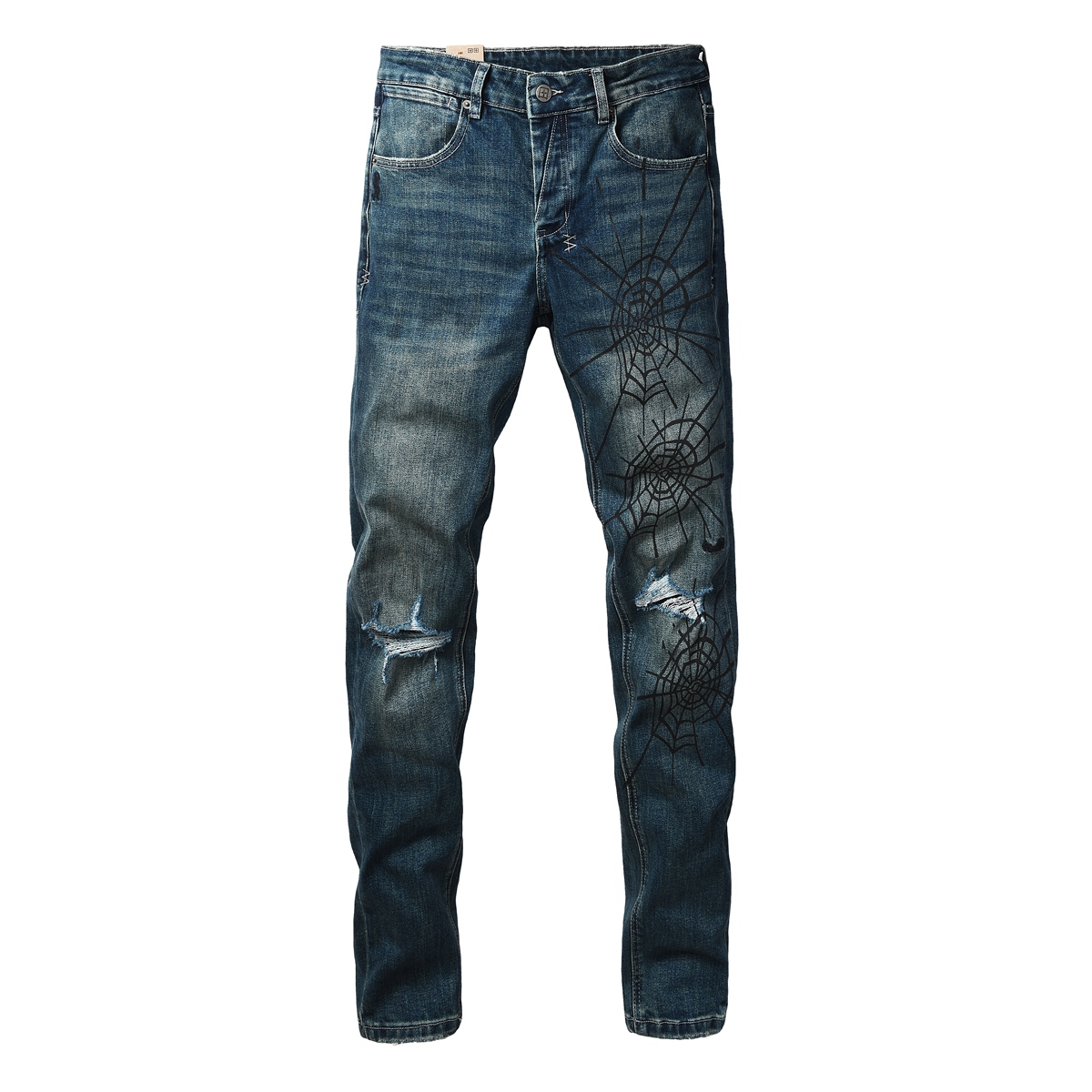 3070 spider net print blue jeans