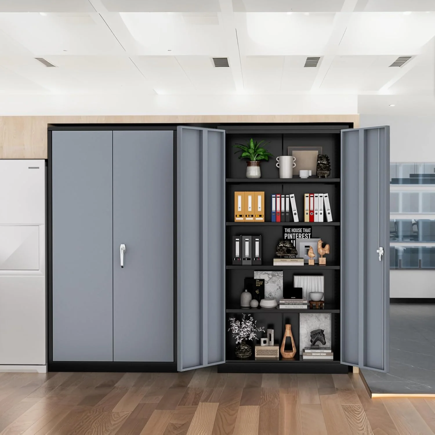SOLAURA 72" Metal Garage Storage Cabinet with Locking Doors and Adjustable Shelves for Home, Office(Black Grey)