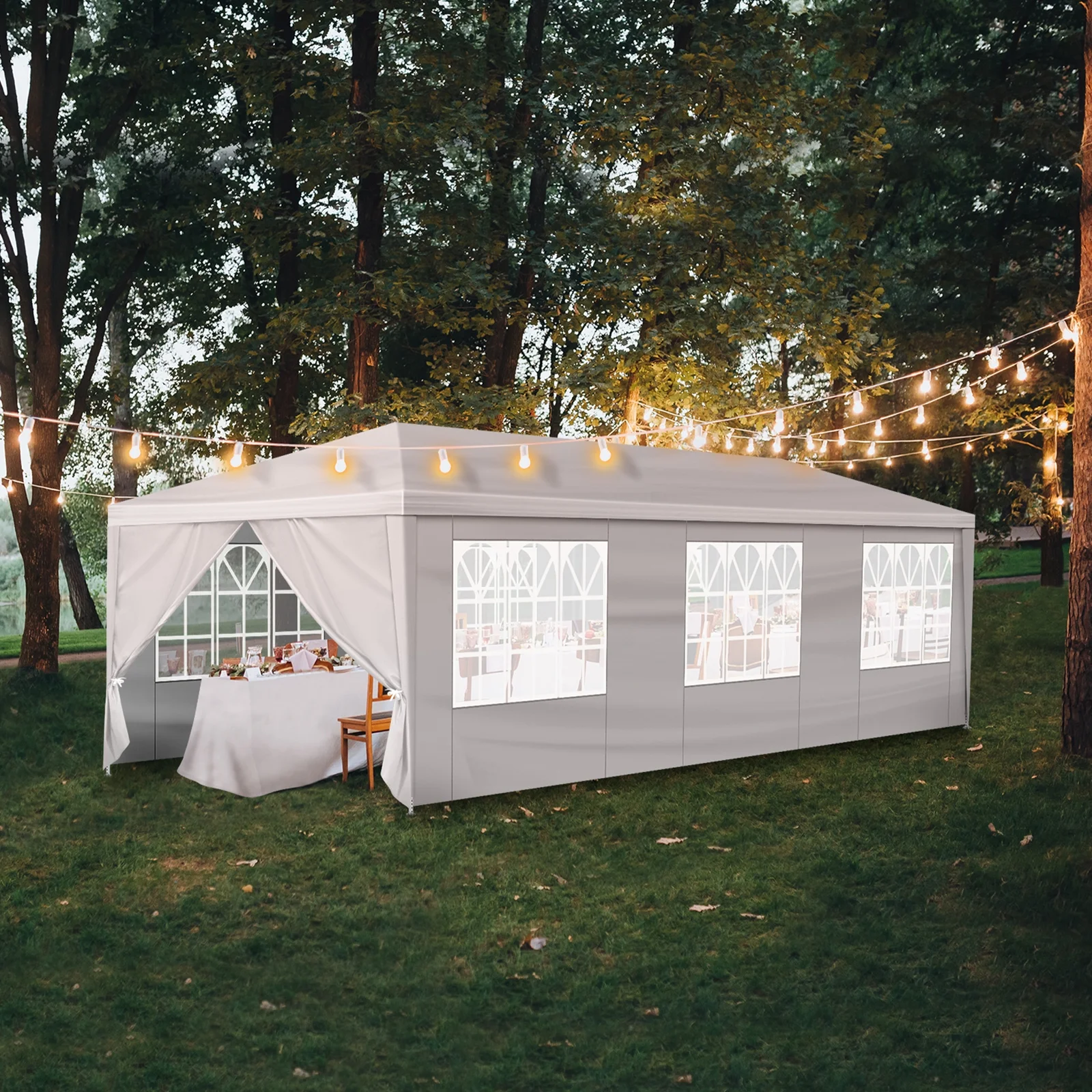 10'x30' Outdoor Party Tent with 8 Removable Sidewalls, Waterproof Canopy Patio Wedding Gazebo, White