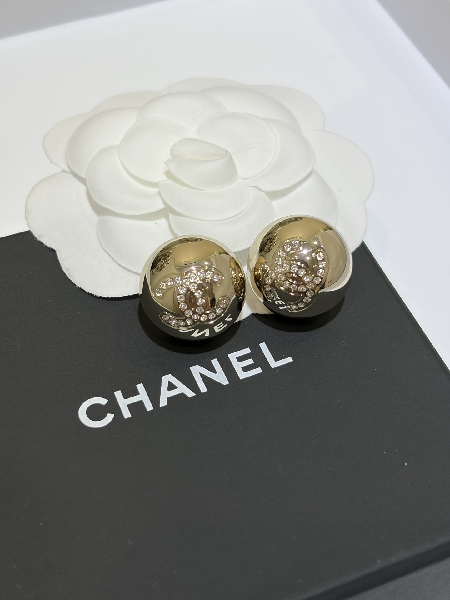 Chanel Crystal CC Dome Stud Earrings
