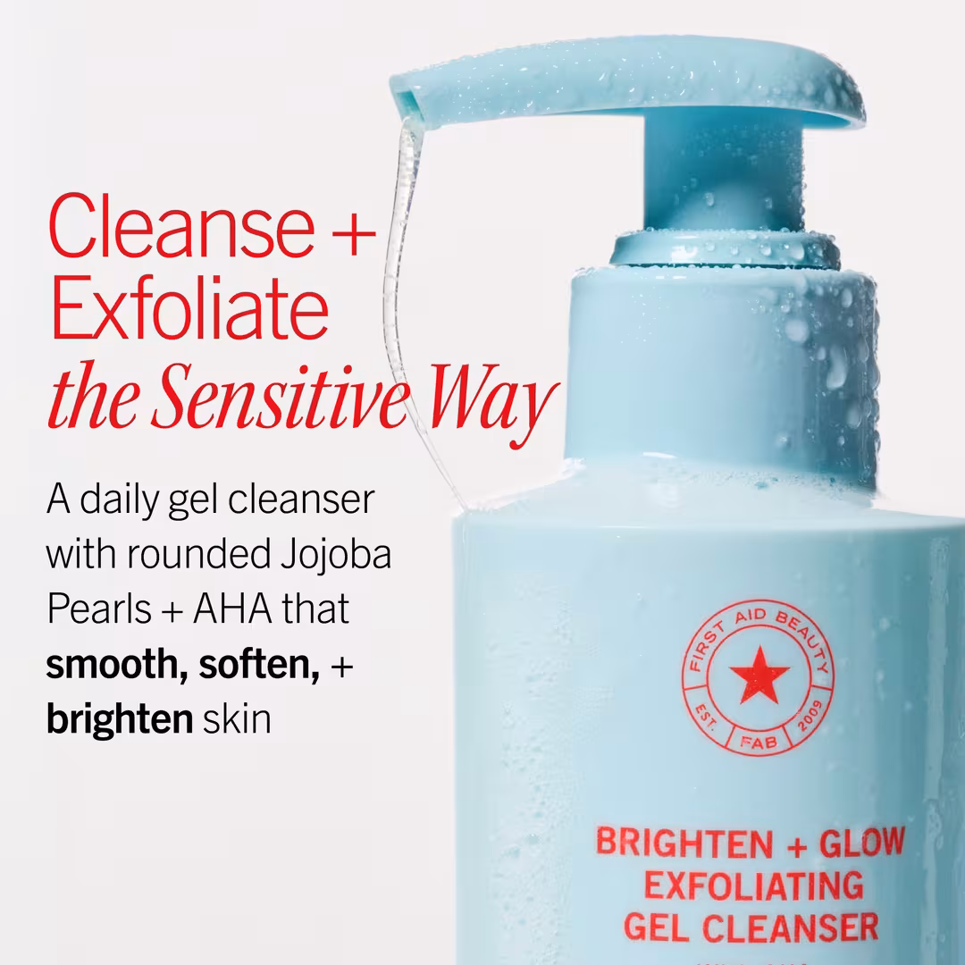 First Aid Beauty  Brighten + Glow Exfoliating Gel Cleanser with AHA and Jojoba Pearls