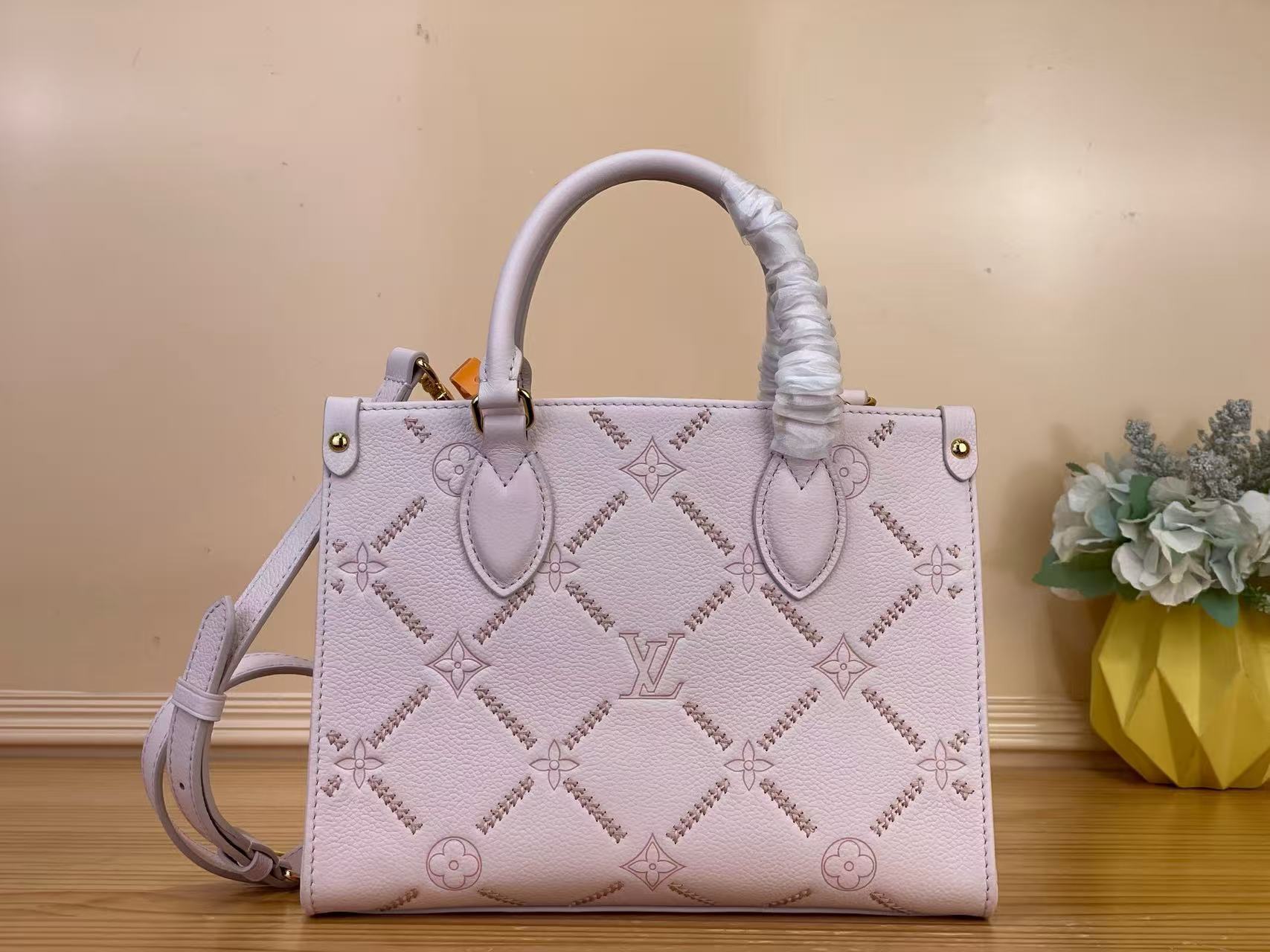 LV new pink embroidered OnTheGo small handbag