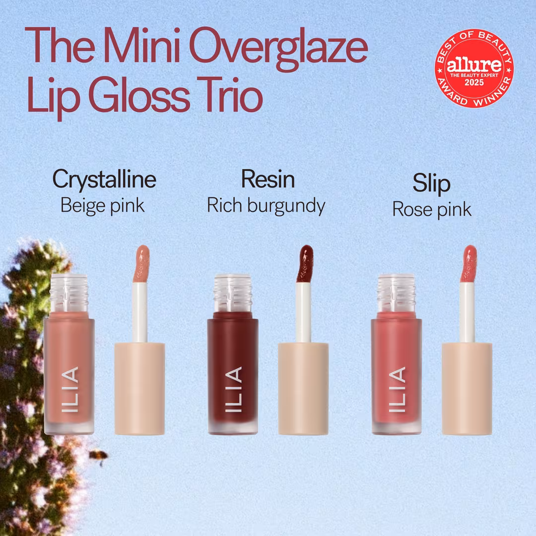 ILIA  The Mini Overglaze Lip Gloss Trio - Lip Gift Set With 24-Hour Moisture