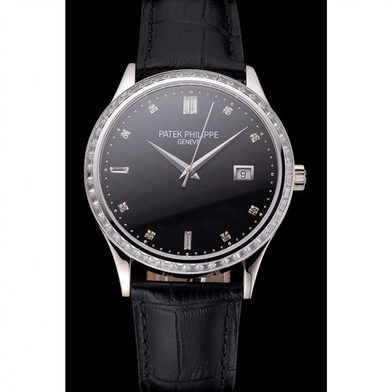 Patek Philippe Calatrava Black Dial Diamond 38 mm, Stainless Steel