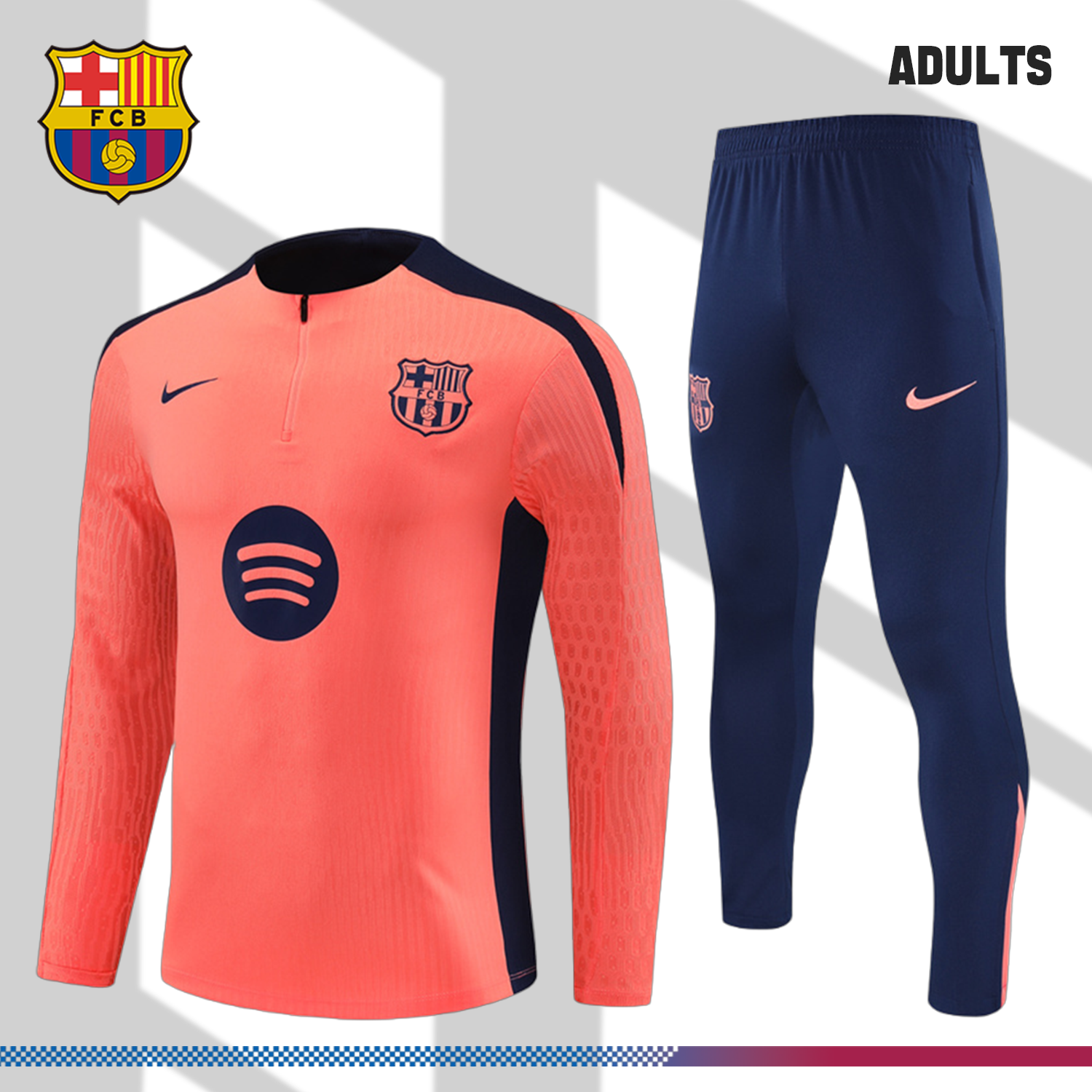 2024/2025 Barcelona Orange Pink Half Zip Tracksuit (Adult Kit)