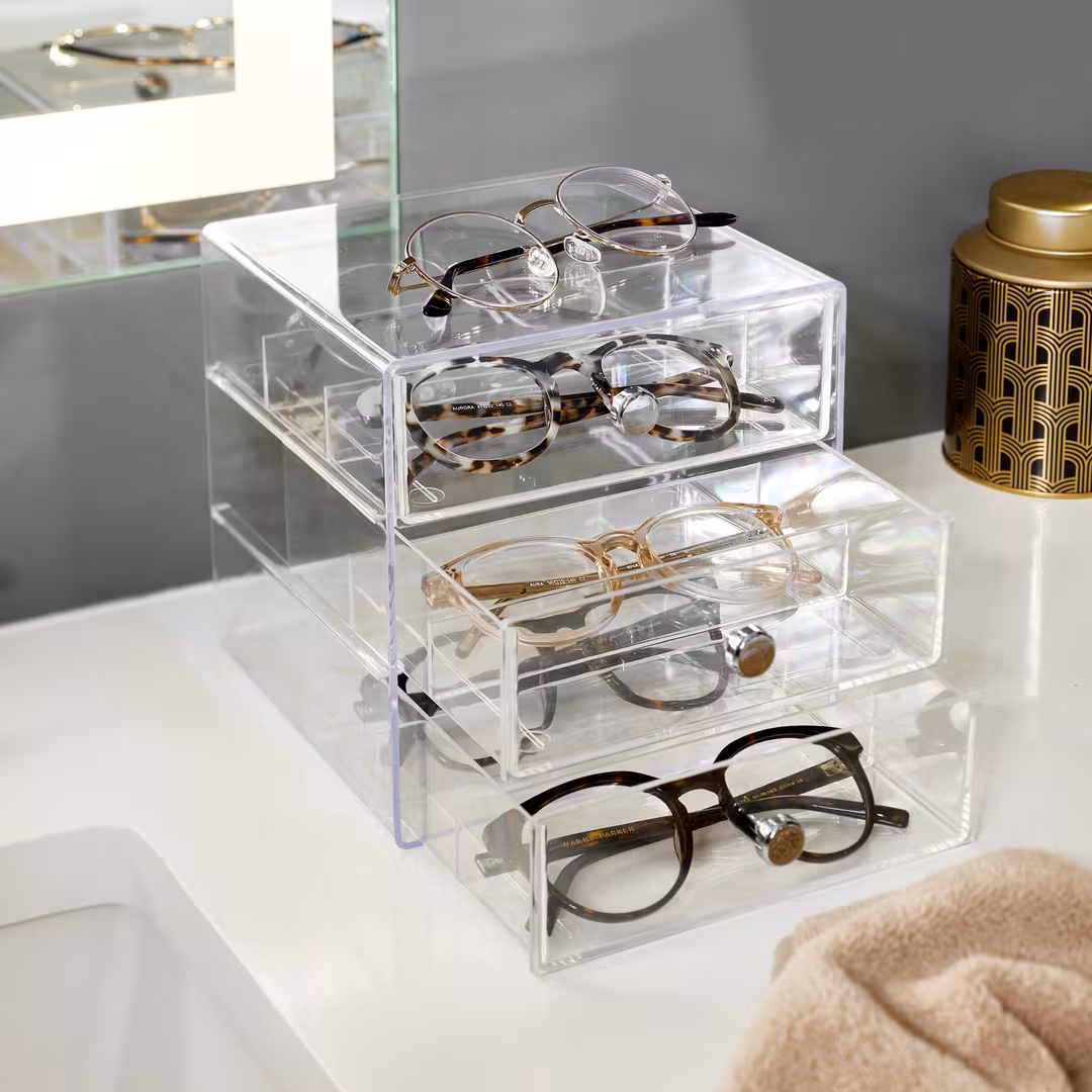 iDesign  Divided 3-Drawer Stackable Organizer for Glasses