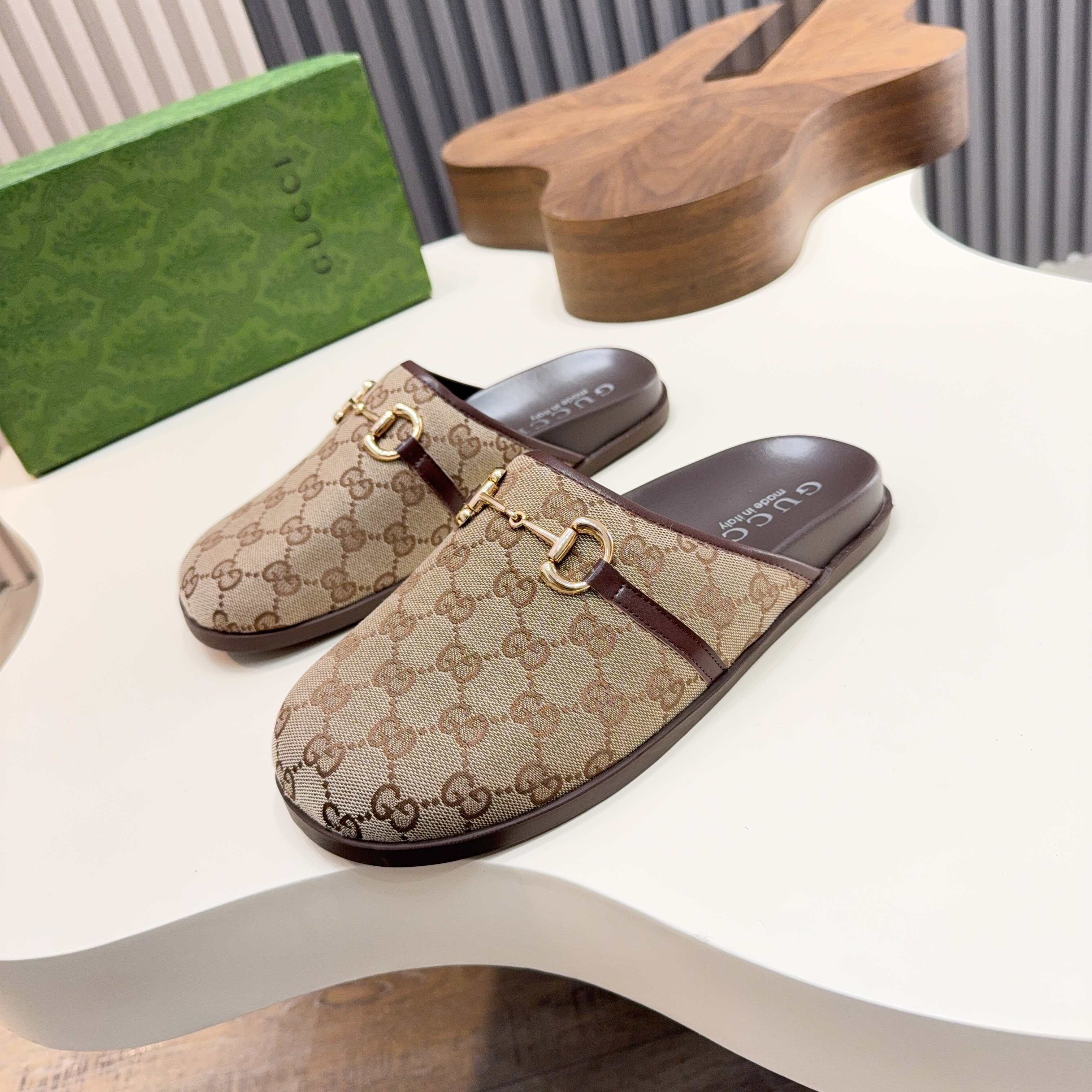 Gucci Horsebit GG Canvas Men Mules