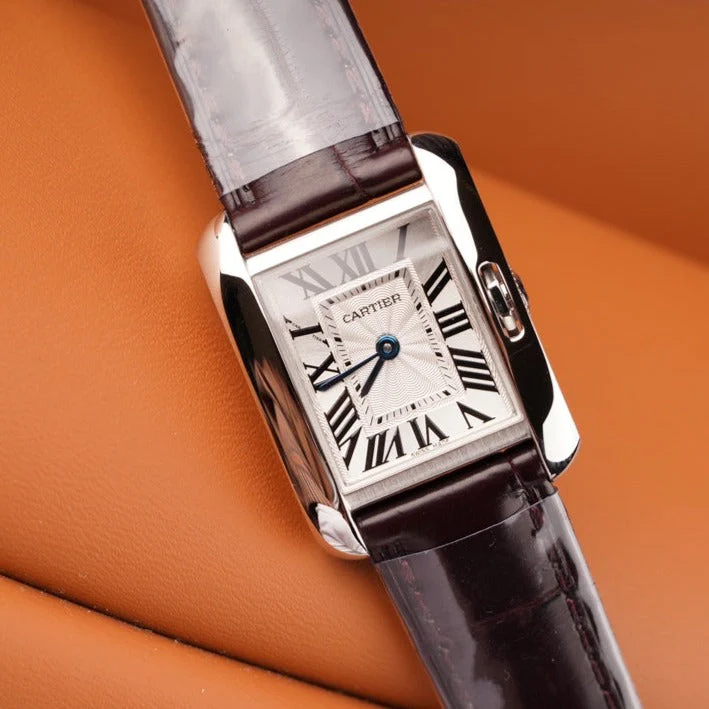 Cartier Watch TANK ANGLAISE STEEL BURGUNDY LEATHER