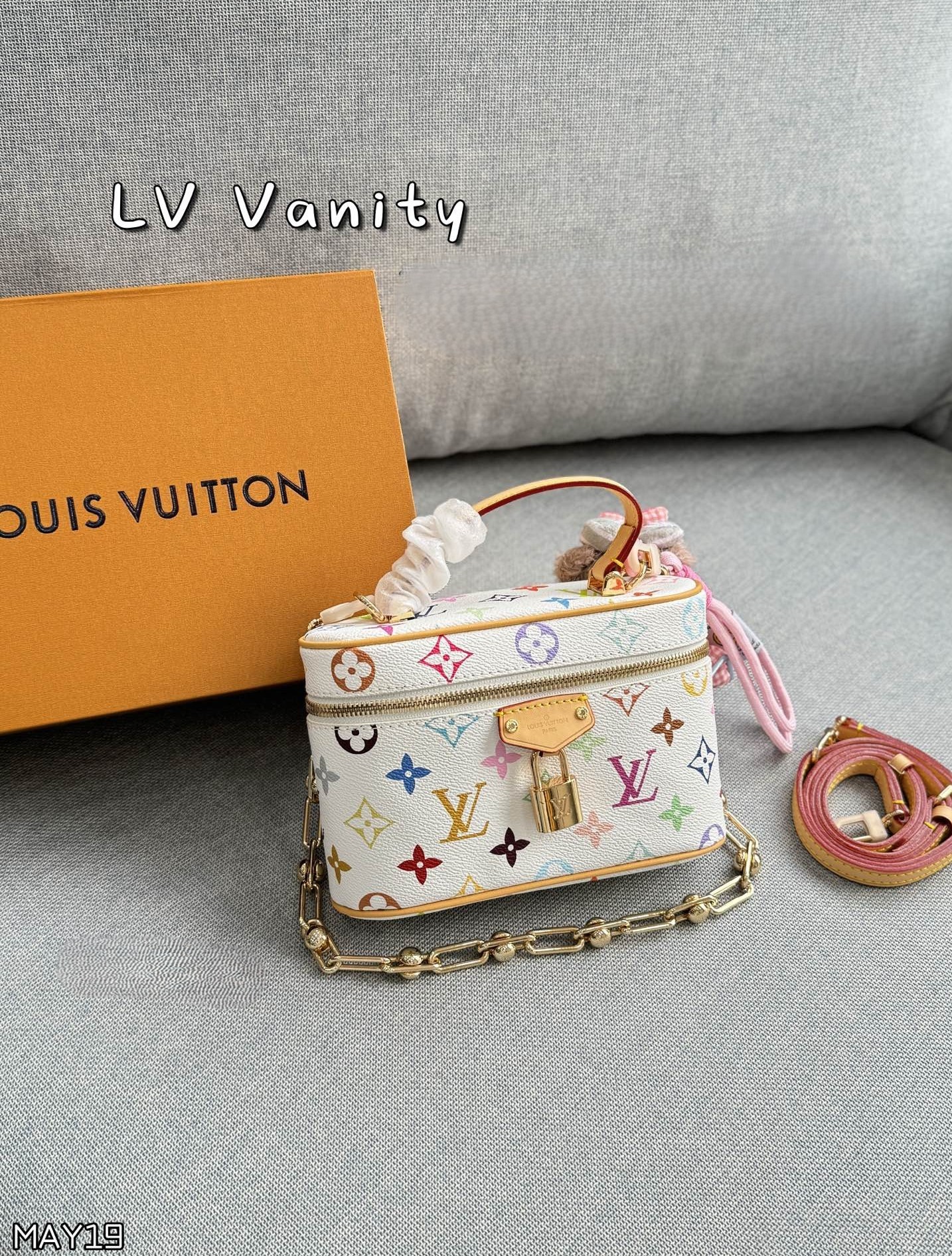 LV x TM Mini Nice Vanity White Monogram Multicolored Canvas Crossbody Top Handle Bag