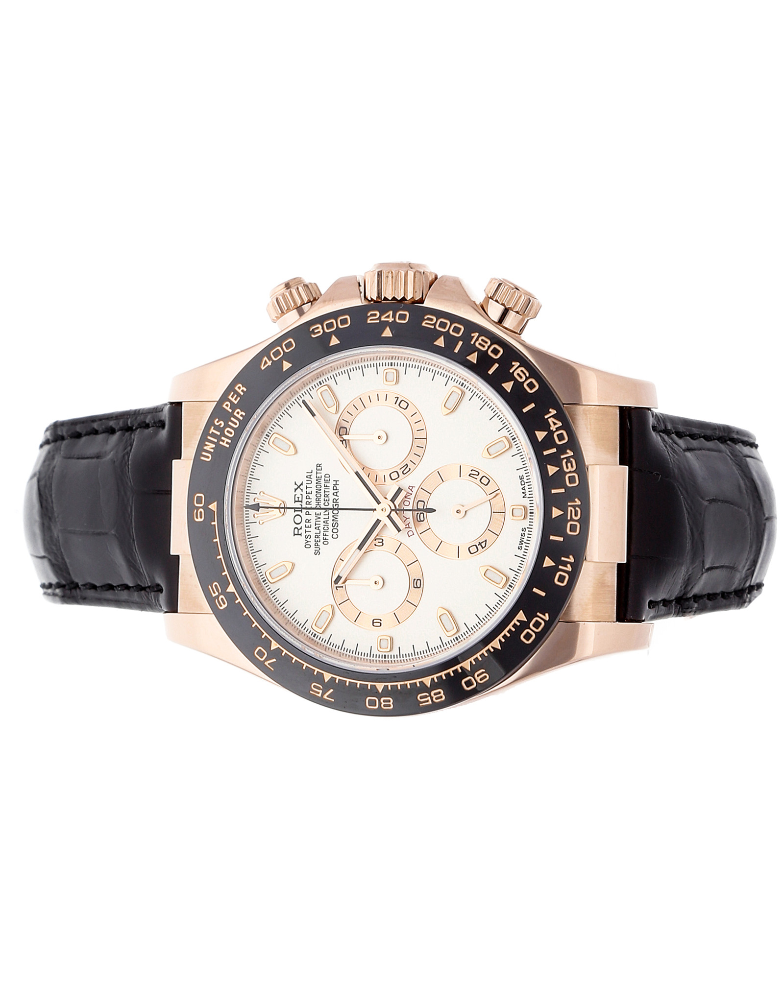 Rolex Daytona White Dial Gold Case Alligator Belt 116515LN 40MM