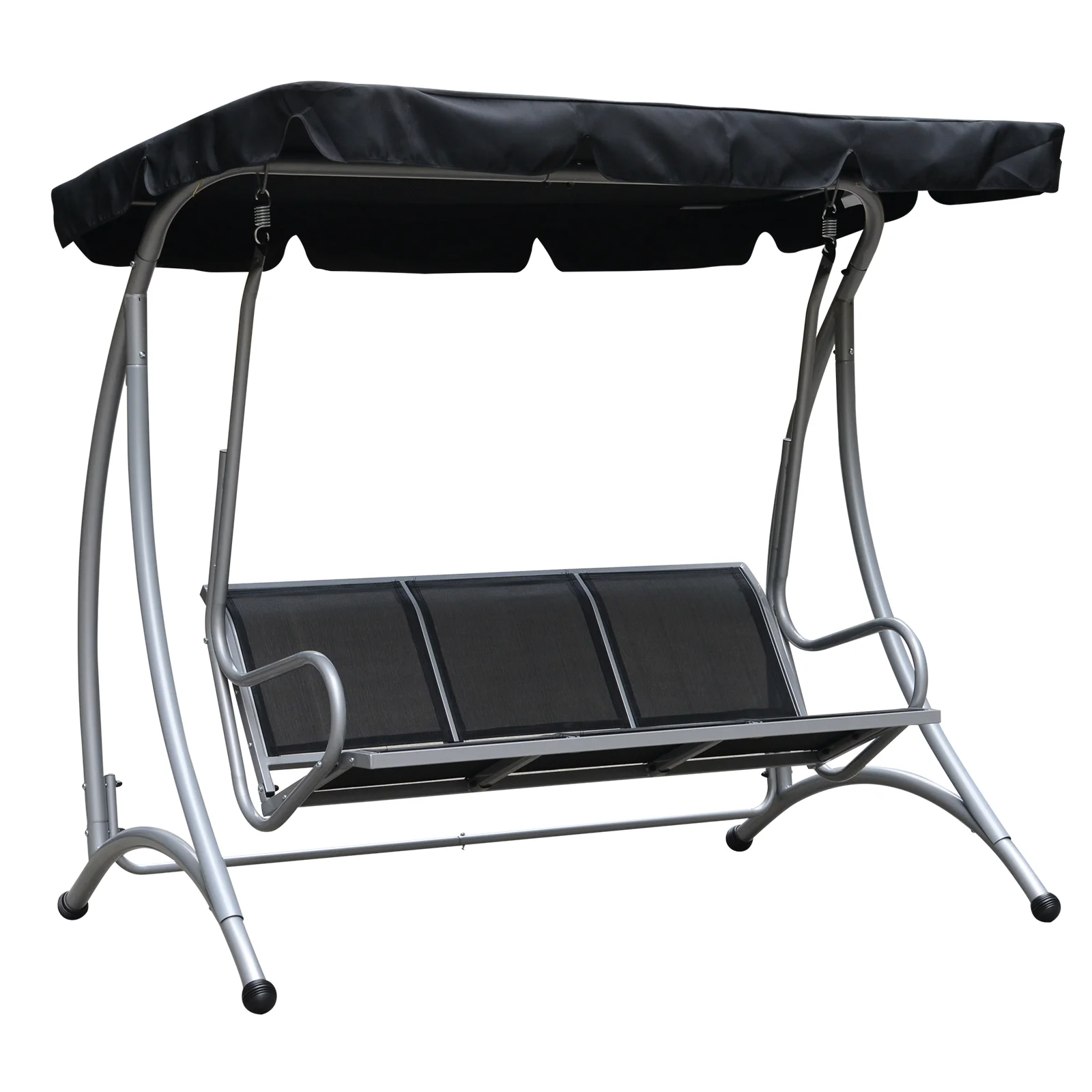 Outsunny 3 Person Patio Swing Seats, Porch Swing with Stand & Adjustable Canopy, Heavy Duty Outdoor Swing Chair Bench for Adults, Black