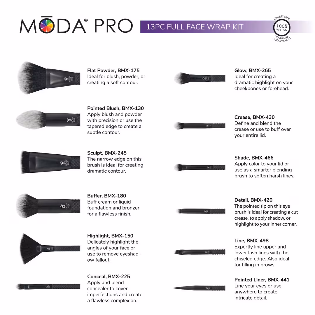 MŌDA  Pro Wrap Makeup Brush Kit